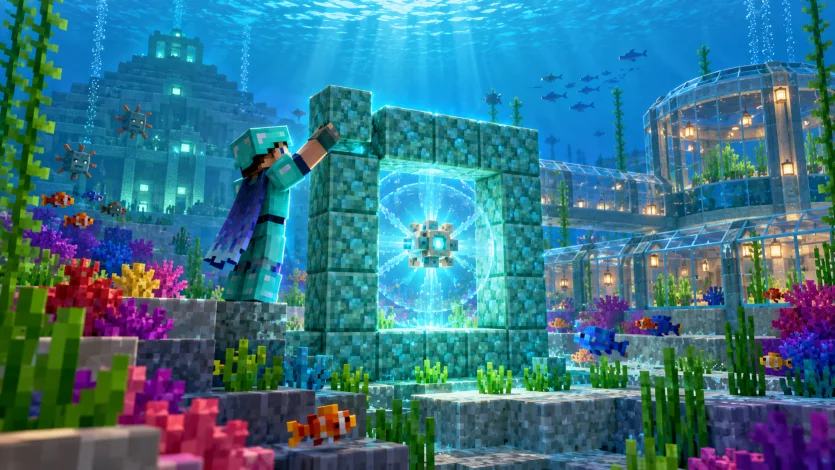 Aktywny przekaźnik w ramie z pryzmarynu obok podwodnej bazy Minecraft