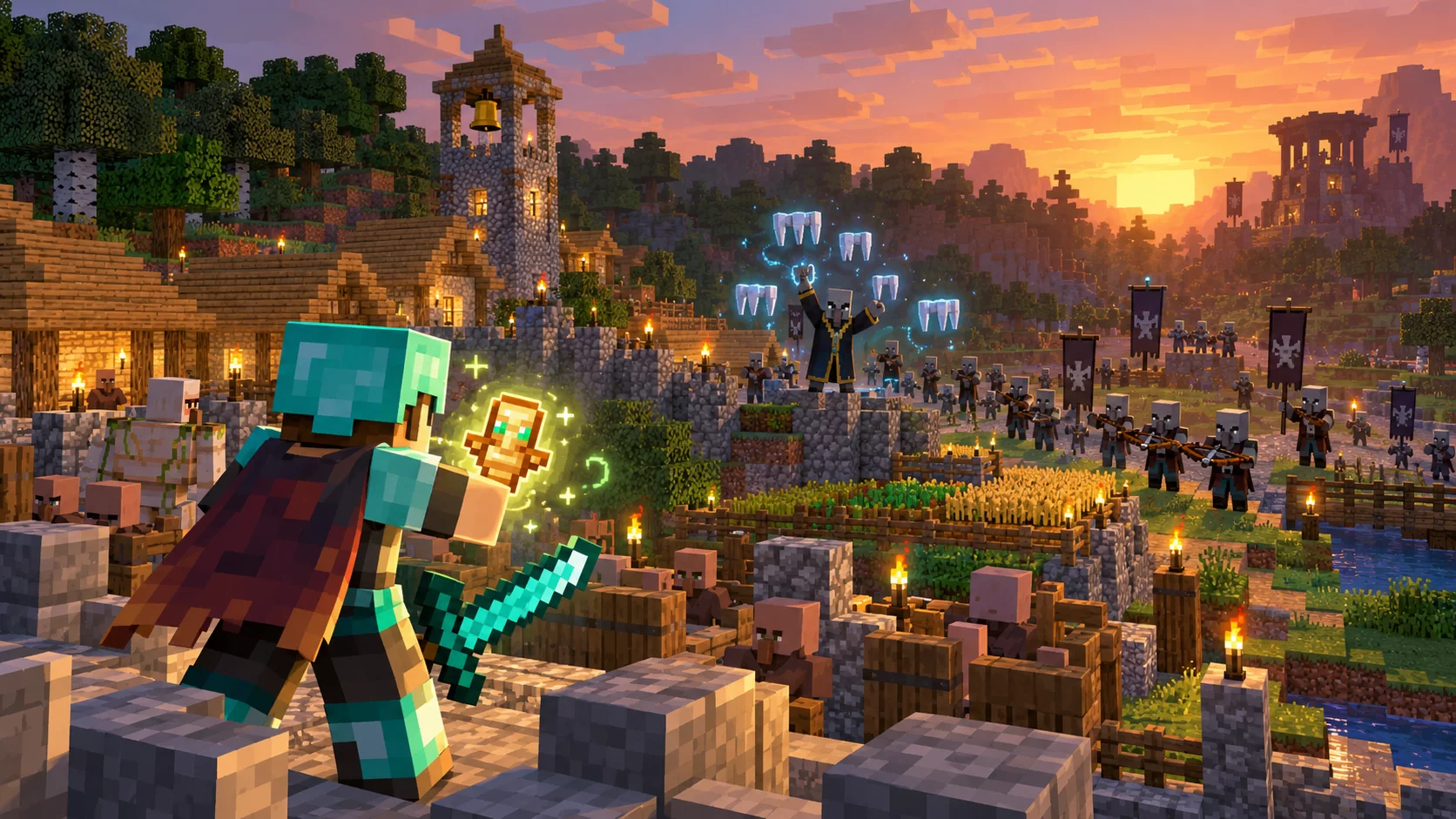 Obrona wioski Minecraft przed najazdem illagerów i przywoływaczem